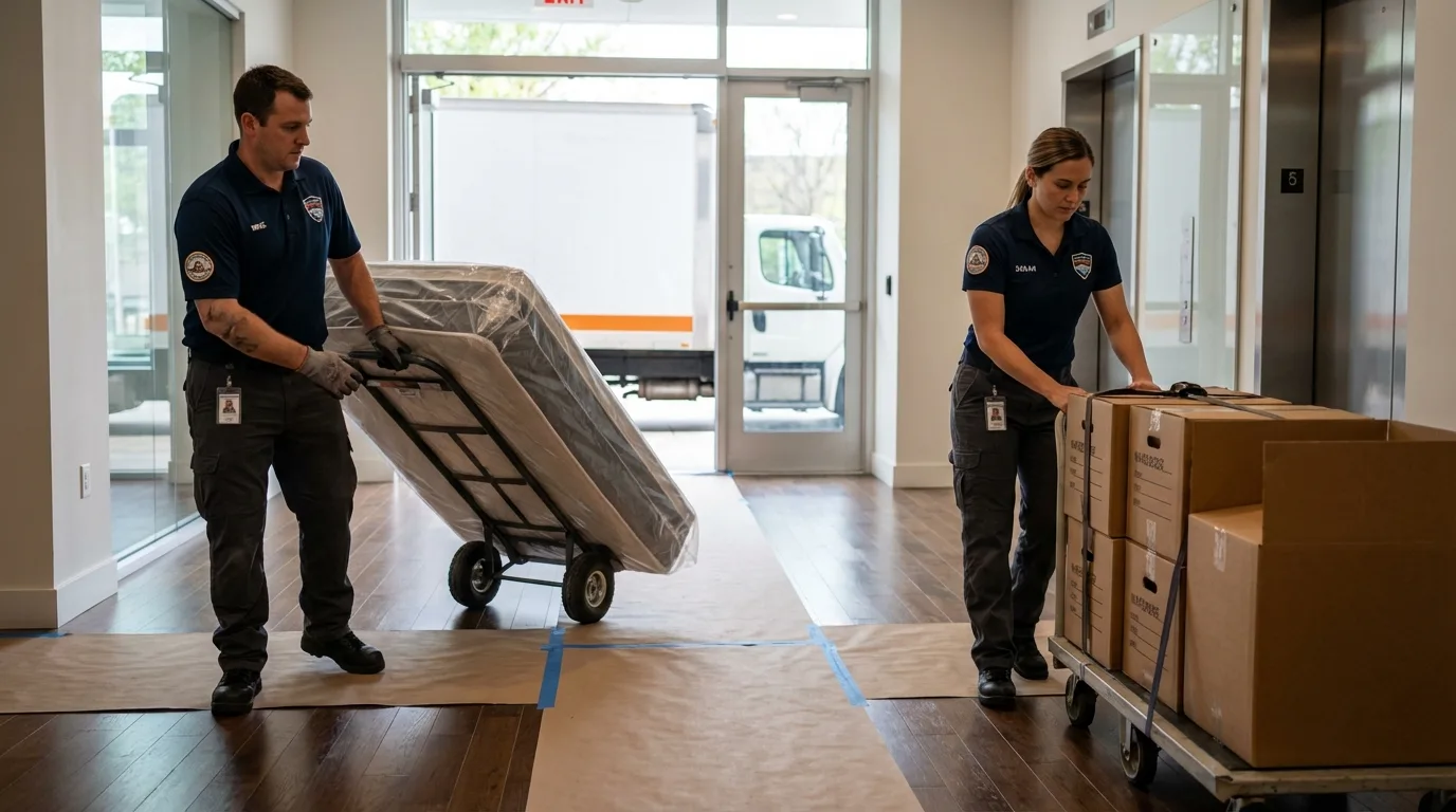 Professional apartment movers loading elevator in Gardnerville, NV